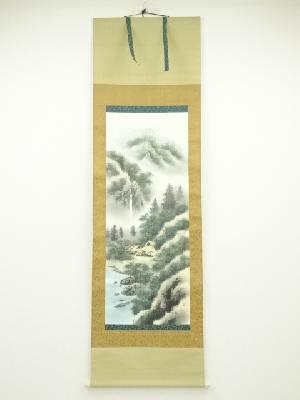 江雲筆　彩色山水　肉筆絹本掛軸